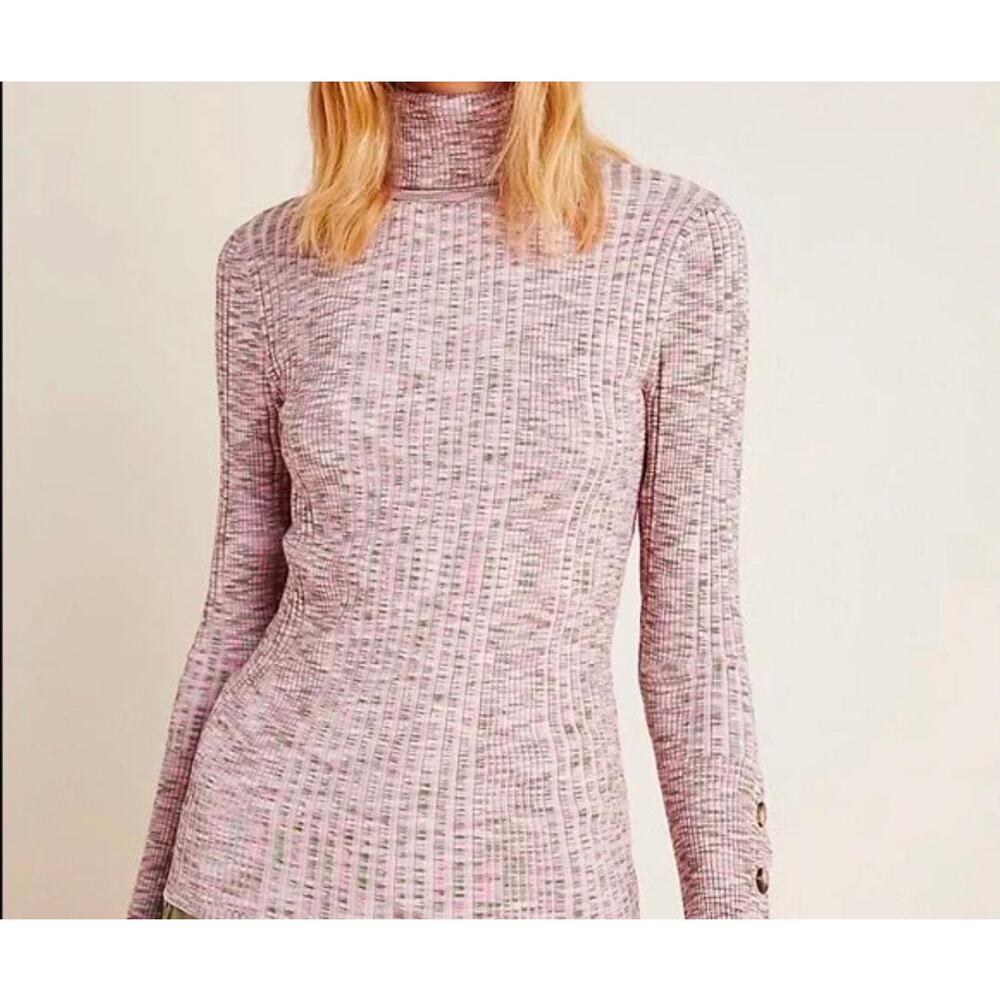 Anthropologie Ribbed Turtleneck Top Pink Space Dye Y2K Soft Girl
